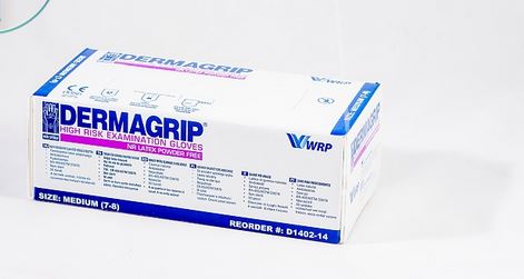 Рукавички DERMAGRIP® HIGH RISK оглядові латексні нестерильні без пудри, розмір XL